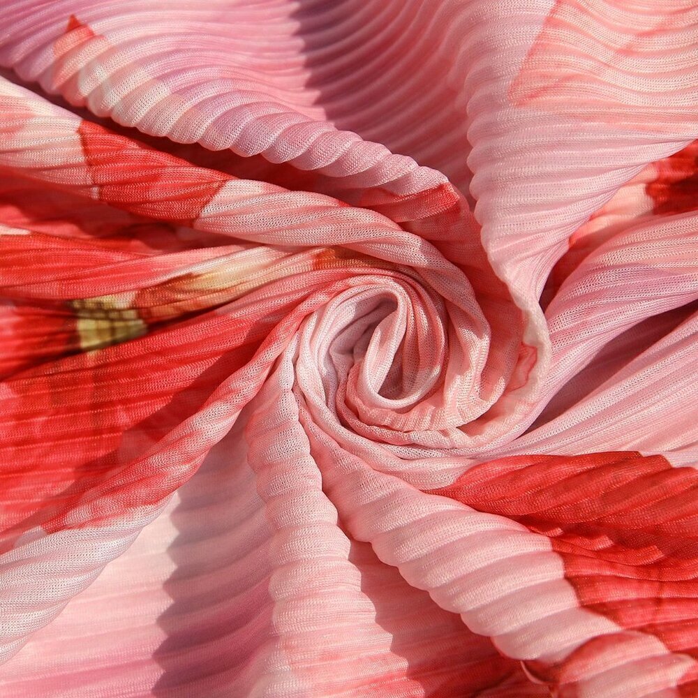 Baby Pink Boho Women's Romantic Floral Print Dress With Pleated Texture - Picture 7 of 7